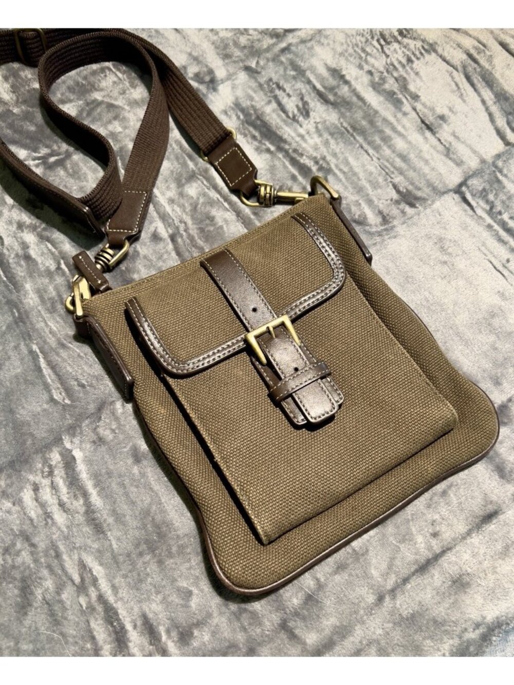 Eddie Bauer Canvas Crossbody Bag Utility Organizer Purse Olive Green